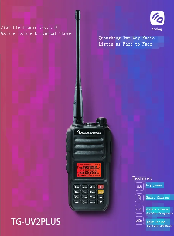 Walkie Talkie двойной канал двойной дисплей частоты ЖК 10 Вт двухстороннее радио Quansheng TG-UV2PLUS