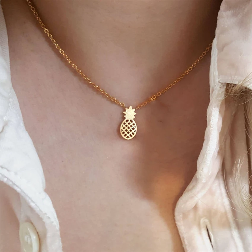 Tropické Dainty Mini ananasový náhrdelník Bijoux Femme z nerezové oceli Zlatý řetízek Ananas Přívěsek náhrdelník Ženy Ovoce Šperky