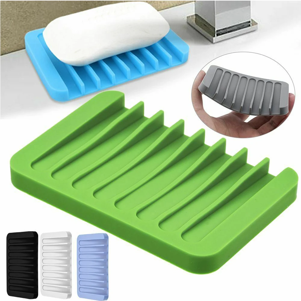 Silicone Soap Dish Plate Flexible Soap Holder Tray Soapbox Container
