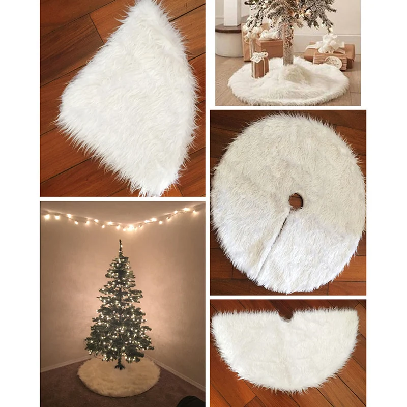 

Soft Tree Skirt Plush Floor Base Xmas Decoration Cloth White S/M/L Christmas Apron Ornament Creative
