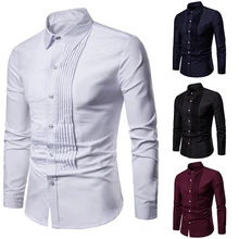 Брендовая мужская рубашка, модная Роскошная рубашка в дворцовом стиле, тонкая официальная рубашка с длинным рукавом, однотонная деловая рубашка в стиле хип-хоп