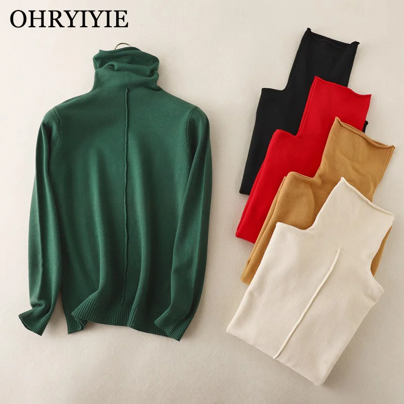 Осень-зима 2021 вязаный свитер OHRYIYIE с длинным рукавом и высоким воротником женские