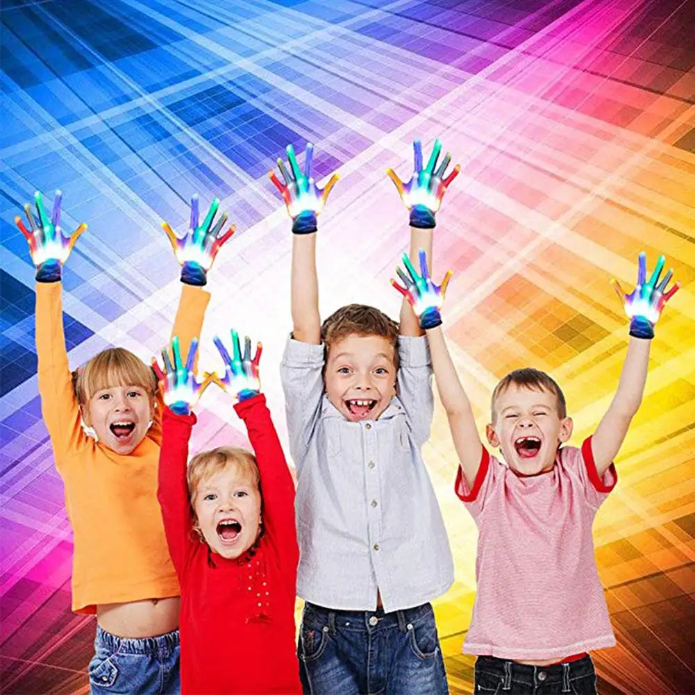 

2Pcs Colorful LED Glowing Gloves Elastic Kids Party Stage Performance Props Supplies For Kids Children