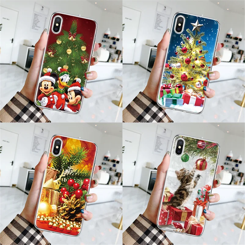 

New Year Phone Case For iPhone 7 XR XS MAX X 8 6 6S Plus 10 Christmas Cartoon Clear TPU Case For iPhone 4 4S 5 5S SE Back Cover