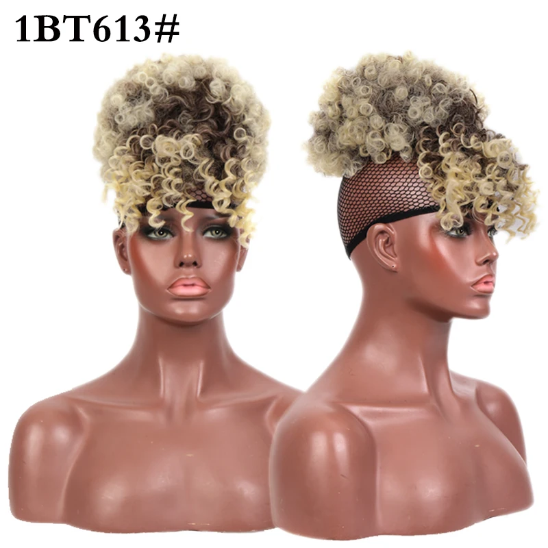 Extensões de Cabelo Rabo de Cavalo com Franja Sintético Africano-americano Envoltório Curto 9 Extensões de cabelo sintético com rabo de