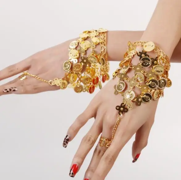 Women Belly Dance Wear Bollywood Jewelry for Dancing Bracelets 1 Pair Jewelry Set Indian Jewelry Accessories Gold