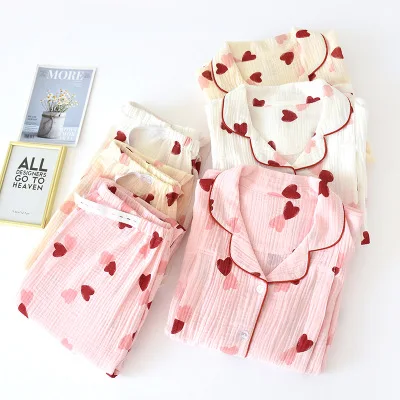Confinement gauze cotton spring and autumn double-layer thin washed crepe nursing breastfeeding maternity clothes pajamas | Мать и