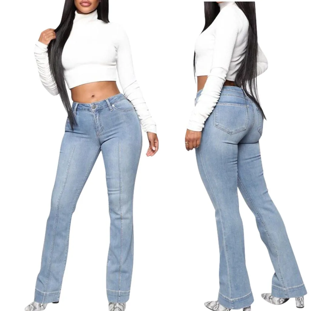 Women Flare High Waist Jeans Button Drawstring Waist Bell Bottom Denim Pants Fashion Women's Jeans Vintage Ladies Tight Pants