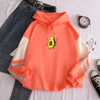 

New Fashion Fleece Badminton Avocado Print Pullover Thick Loose Women Hoodies Hot Harajuku Contrast Color Sweatshirt Female