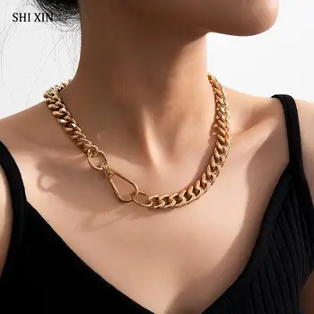 

SHIXIN Punk Thick Miami Cuban Link Chain Necklace on Neck Hip Hop Short Chunky Choker Necklace Colar for Women 2020 Fashion Gift