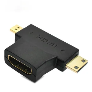 Adaptador de Cable 2 en 1 HDMI, compatible con MicroHDMI macho, MiniHDMI macho 1,4 hembra, convertidor en forma de T para Cables HDTV 1080P