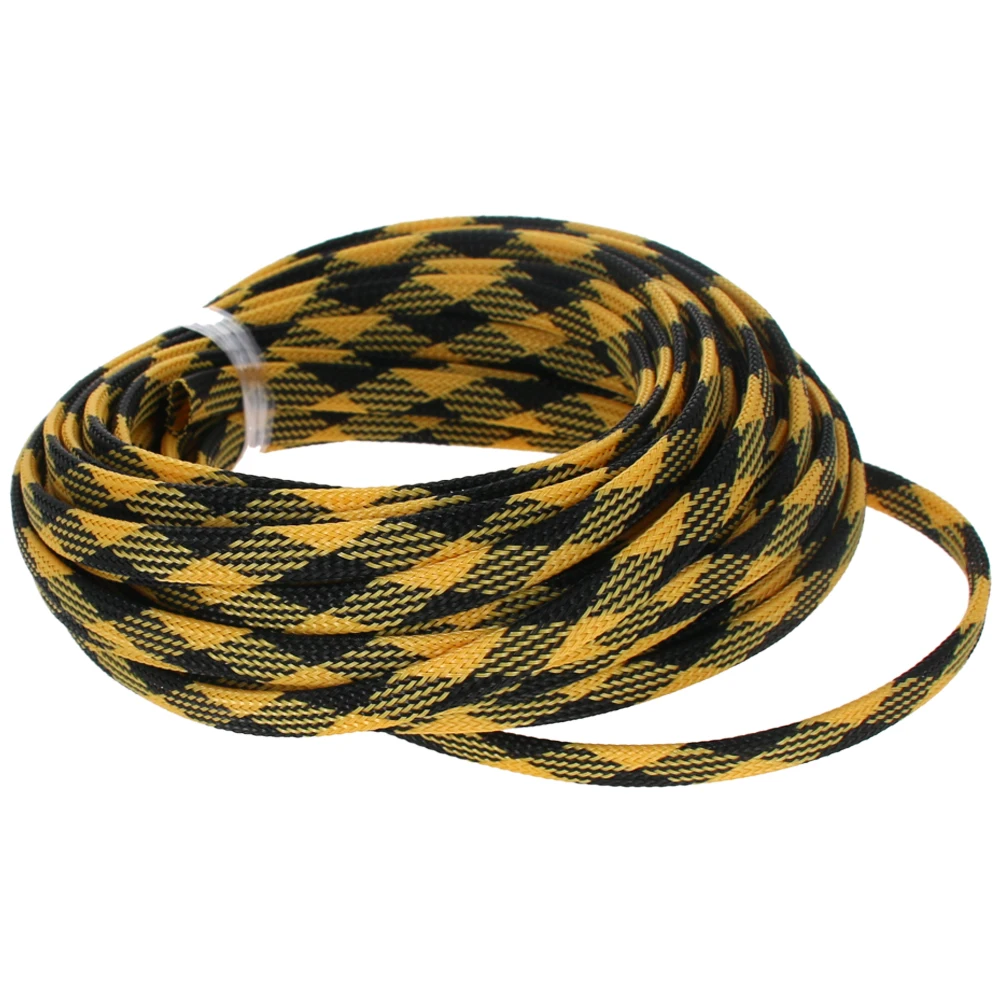 Горячий Плетеный защитный рукав Коррозионностойкий 8 мм x 10 м ПЭТ Плетеный кабель изоляция рукав может быть резка для защиты проводов - Цвет: Black Yellow