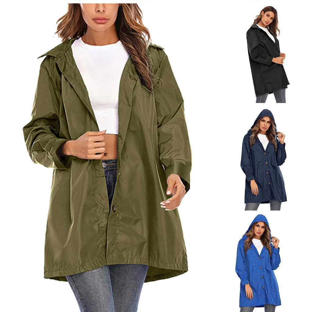 

Women Hooded Coat 2020 Autumn Winter Warm Waterproof Jacket Female Buttons Mid-length Jacket Fashion Solid Coats Chaquetas Mujer