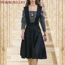 VERDEJULIAY, Офисная Леди, весна, новинка, съемная плиссированная юбка на бретельках, для женщин, с жемчужными пуговицами, Европейская повседневная юбка средней длины