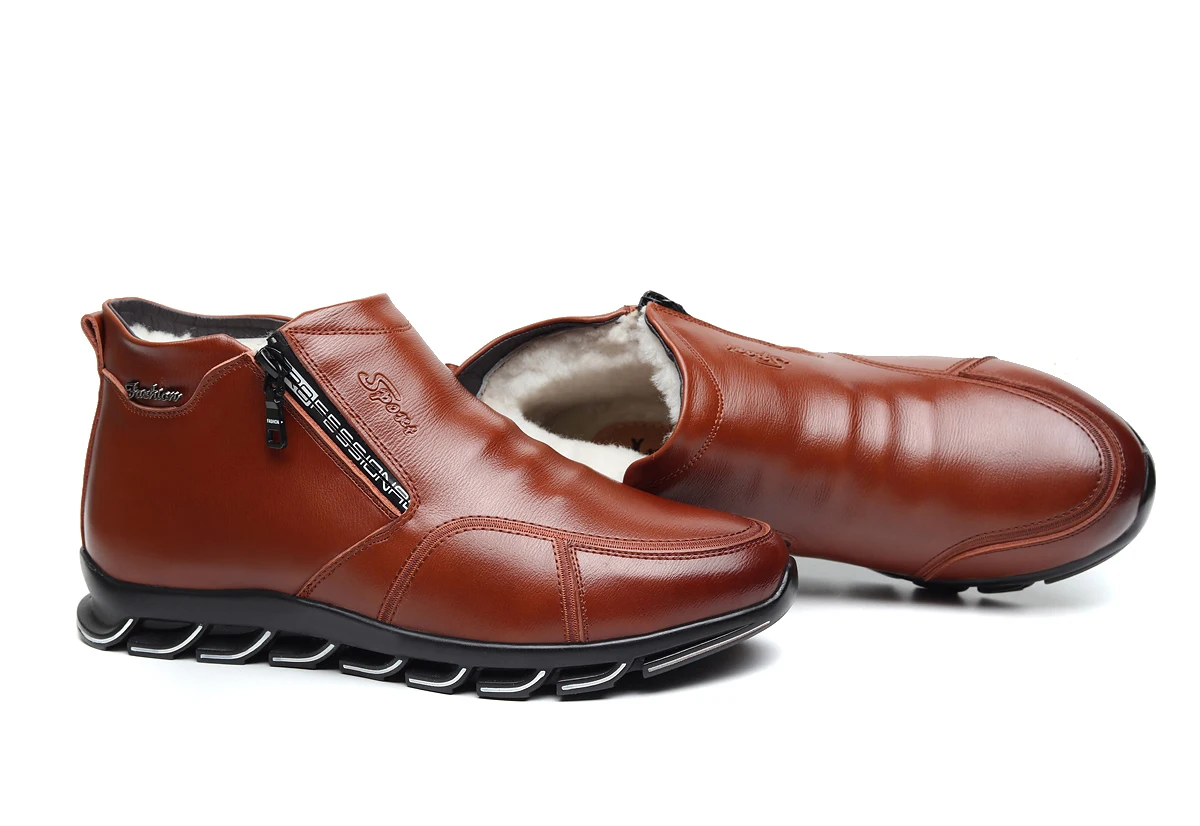 Зимние мужские ботинки из высококачественной кожи в стиле «Южная Америка» Повседневная хлопковая обувь модная теплая Толстая шерстяная обувь