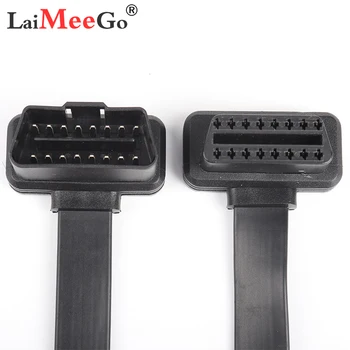 

60cm Flat Thin As Noodle OBD2 OBDII OBD 16Pin ELM327 Male To Female Elbow Extension Cable Diagnostic Scanner Connector