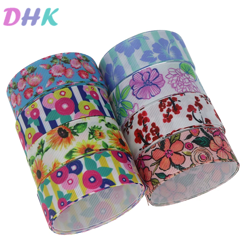 

DHK 10yards flowers Printed Grosgrain Ribbon Accessory Hairbow Headwear Decoration DIY Wholesale OEM B1847