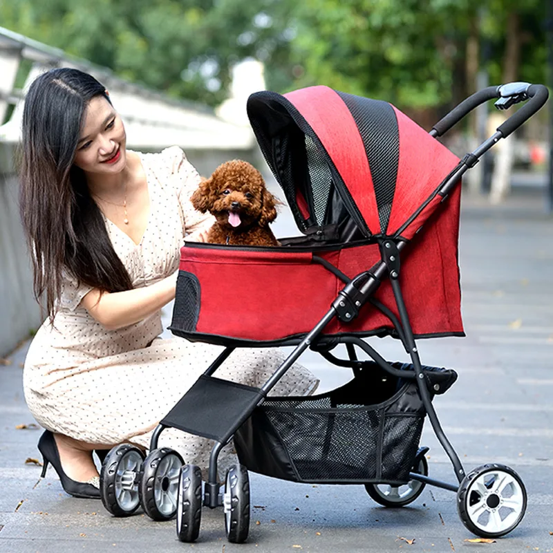 Lightweight out medium-sized small dog pet stroller dog Teddy stroller one-click folding Lightweight out medium-sized small dog pet stroller dog Teddy stroller one-click folding
