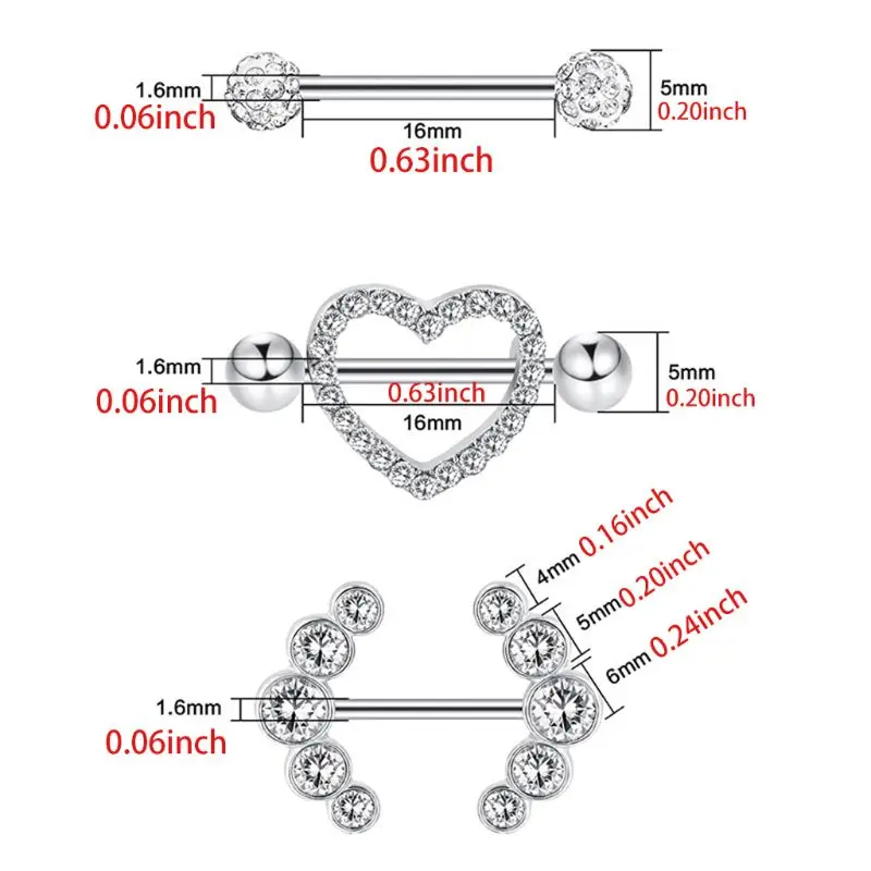 3 пары кольца для сосков из нержавеющей стали| |