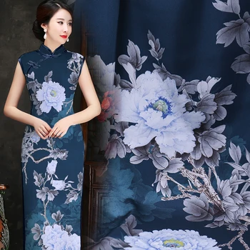 

108cm printed Chinese silk fabric meter 19 mm silk stretch satin fabric satin cheongsam dress fabric wholesale silk cloth