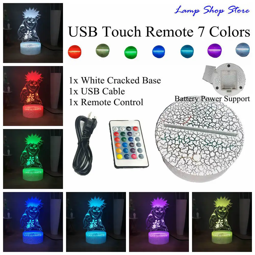 W-USB Remote 7 color Наруто USB переключатель прикроватная лампа RGB 7 красочная сменная настольная лампа Uzumaki Наруто светодиодный светильник для сна для ребенка огонь нация подарок ребенку - Испускаемый цвет: W-USB Remote 7 color