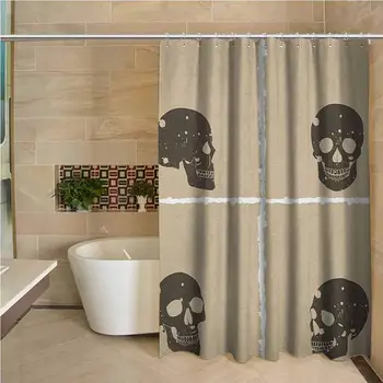 

Grunge Professional Shower Curtain Skull Figure on Murky Flat Framework Halloween Crossbones Spooky Monster Image Decorative
