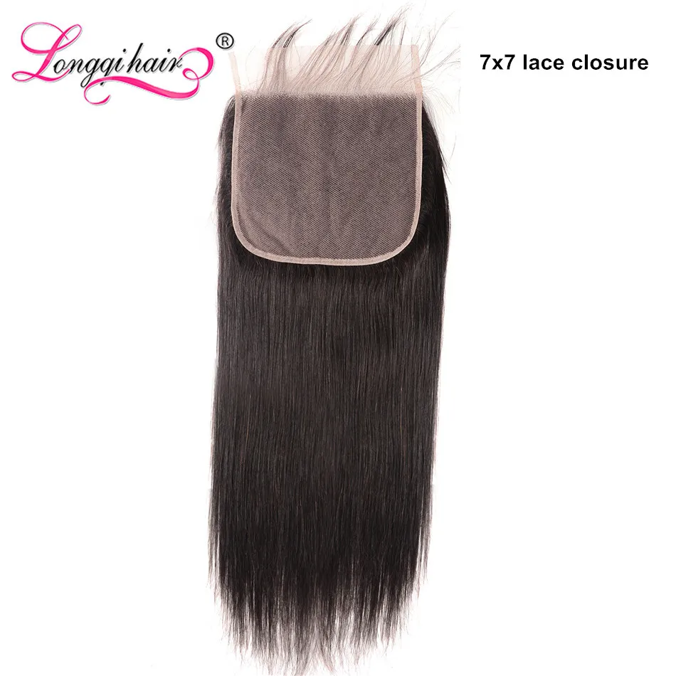 Longqi волосы H бразильские прямые волосы 5x5 закрытие шнурка 6x6 закрытие шнурка 7x7 закрытие шнурка натуральный цвет Remy человеческие волосы закрытие