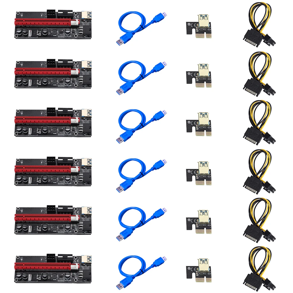 Adaptador de tarjeta adaptador de elevador VER009, USB 3,0, PCI-E, VER 009S, Express, 1X, 4x, 8x, 16x, SATA, 15 pines a 6 pines, 6 uds.