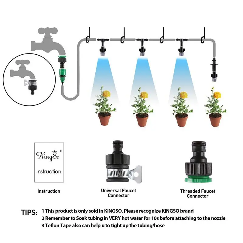 Micro-Flow Drip Watering Irrigation Adjustable Misting Kits System Self Plant Garden Hose Automatic Watering Kits(10m