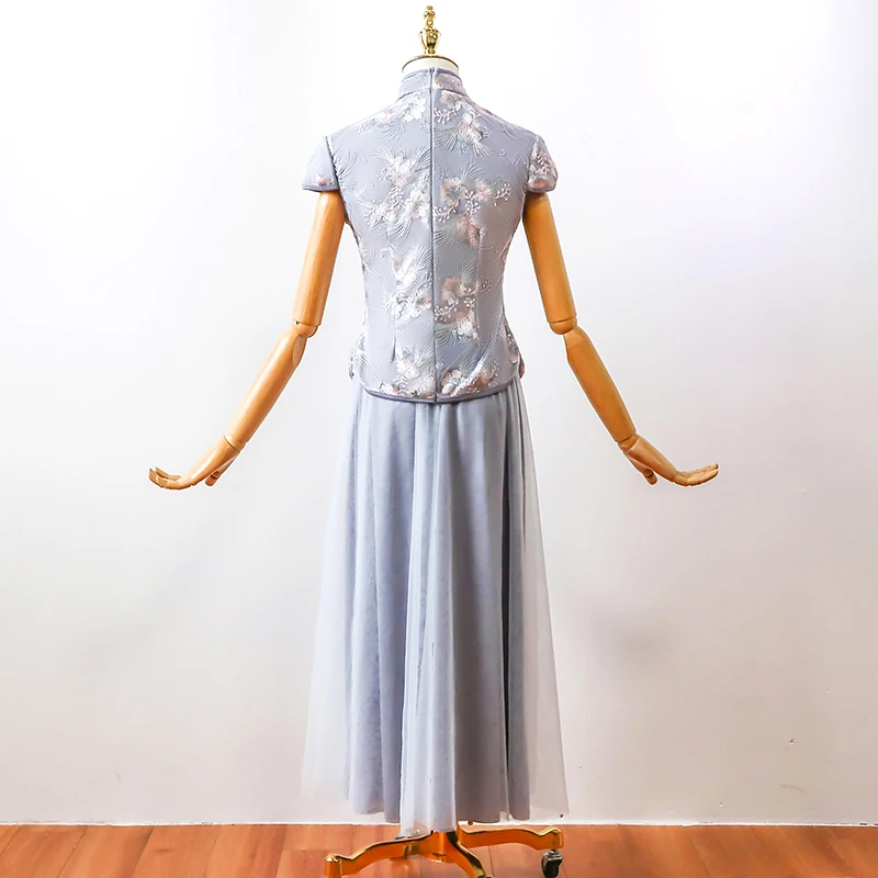 Платье подружки невесты из голубого и серого тюля размера плюс розовый комплект 2