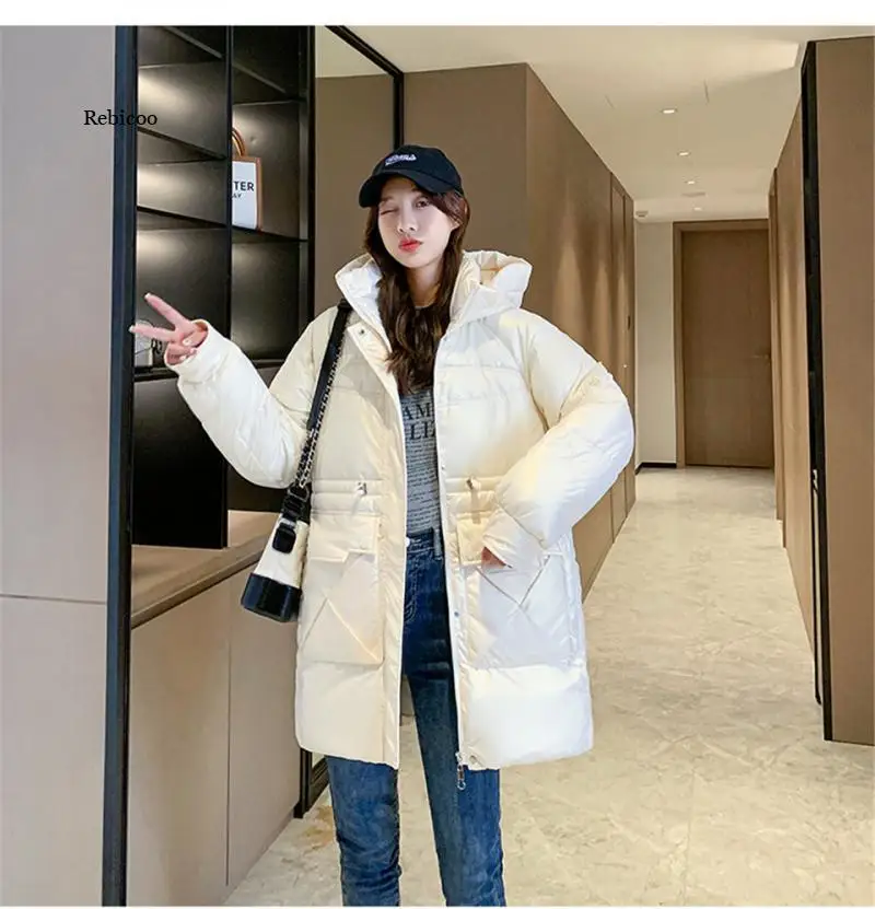

Winter Women's Korean Thicken Warm Shiny Parka Coat Casual Long Coat Fashion Loose Cotton Jacket Jacket