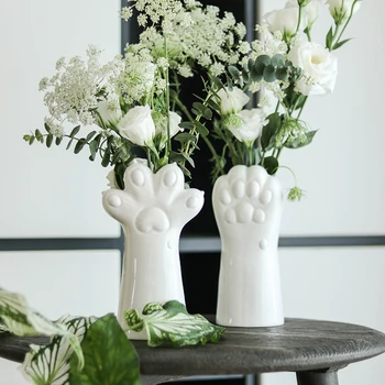 

SIMULATION CAT CLAW CERAMICS FLOWER POT CUTE WHITE ARRANGE FLOWERS DESKTOP VASE HOME DECORATIONS X3287