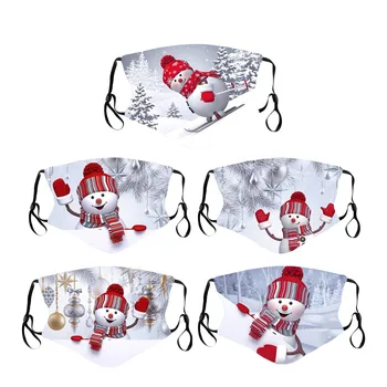 

5pc Christmas M-ask For Adult Comfortable Cotton Face-m-ask Washable Christmas Pattern Design Decoration For 2020 New Year