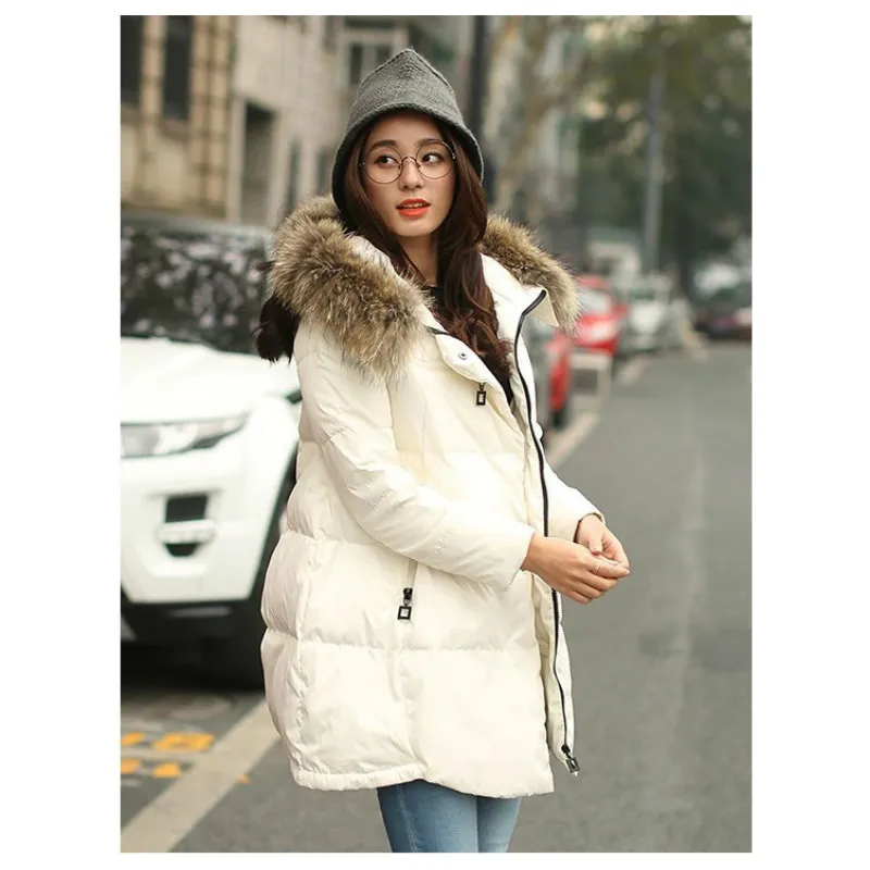 White Women Fur Collar Coat Warm Thicken Jacket Woman Down Jacket Plus Size Pregnant Jacket Women Outerwear Maternity Clothes Winter - Цвет: White