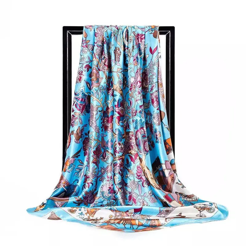 90*90 см летние женские шелковые платки шарфы квадратный шарф Дамская Роскошная брендовая пляжная шаль Бандана большой хиджаб глушитель женский - Цвет: 10