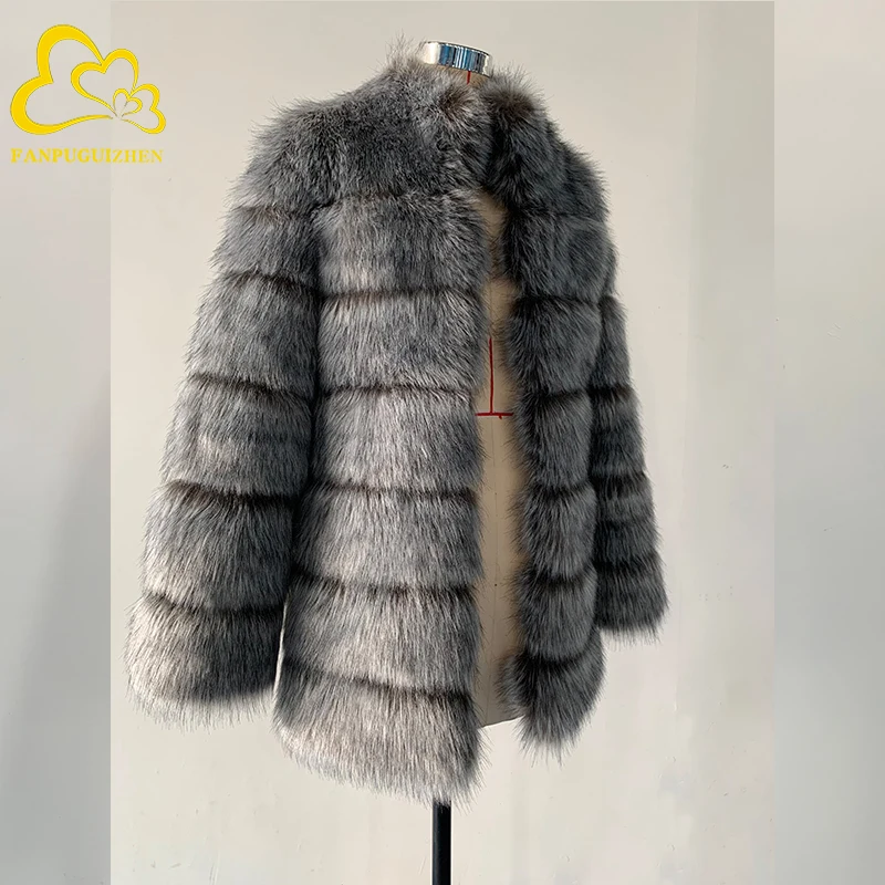 FANPUGUIZHEN S-3XL Winter Luxury Faux Fox Fur Coat Slim Long High Quality Faux Fur Jacket Women Thicken Warm Fake Fur Coats long puffer coat