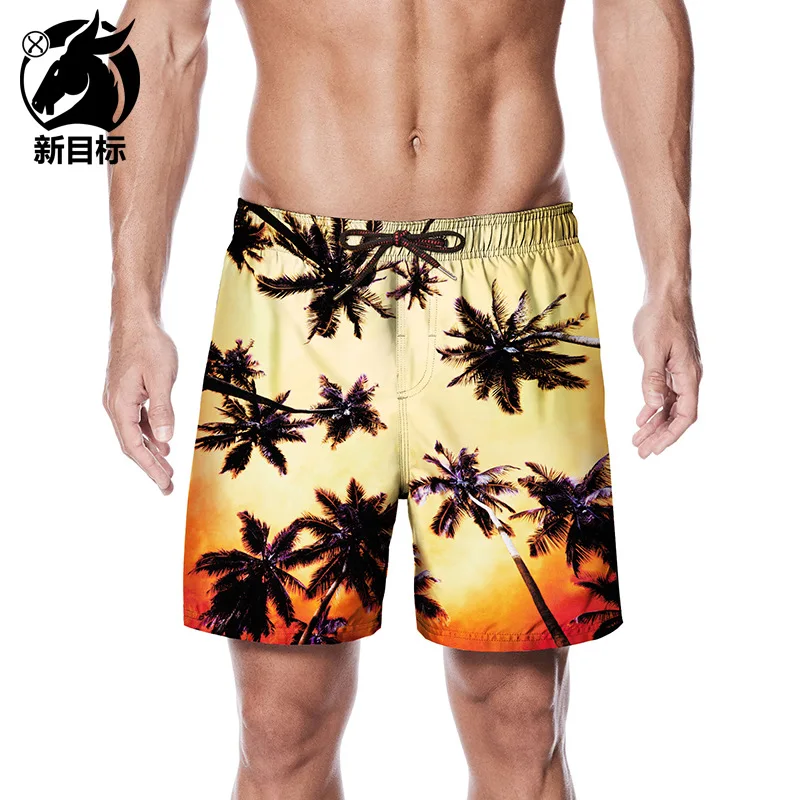 

Foreign Trade Peach Skin Shorts 2019 Summer New Style Seaside Ye Lin Printed Beach Shorts Large Size Lard-bucket Trunks Hot Sell
