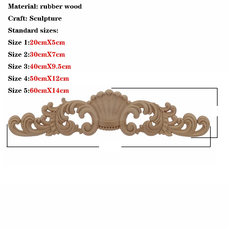 Onlay Wood Mouldings Wood Applique Decal Carved Unpainted Modern Long Large Leaves Flower Rubber Corner Furniture