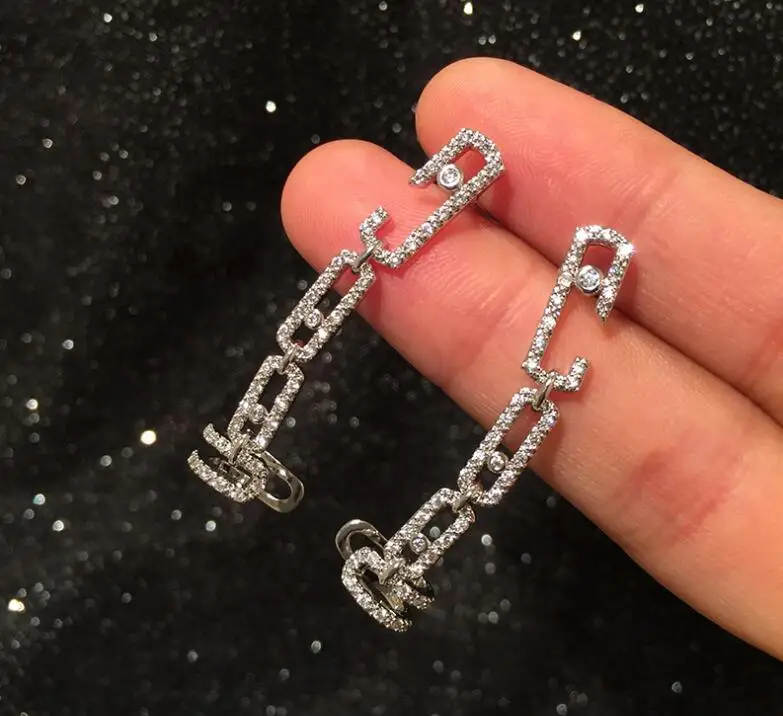 Geometric women shiny rhinestone ear bone clip silver needle zircon creative ear accessories