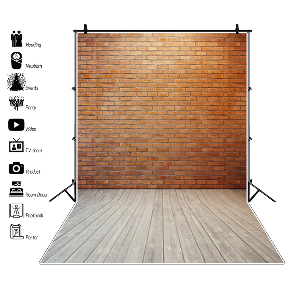 Photo Backdrop Grunge White Brick Wall Wooden Floor Photography Backgrounds For Baby Pet Doll Food Portrait