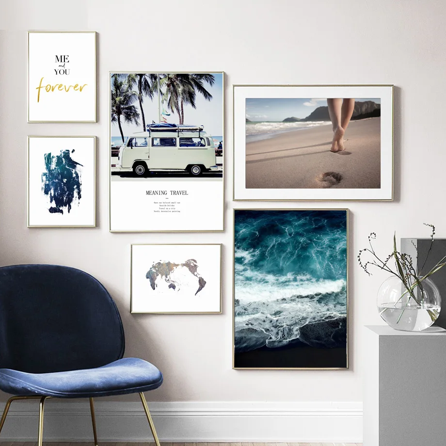 Настенная живопись на холсте тропический пляж путешествия Ван карта синее море