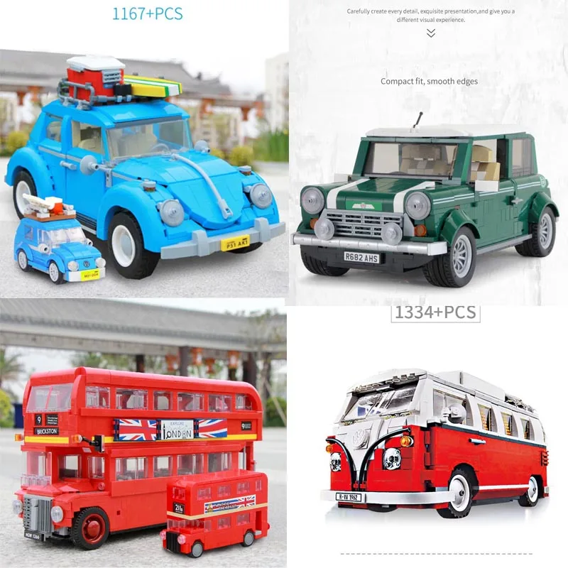 

T1 Camper Cooper Beetle Double Decker Bus Action Figures Toys Building Blocks Model Toys Compatible Legoing For Christmas Gifts