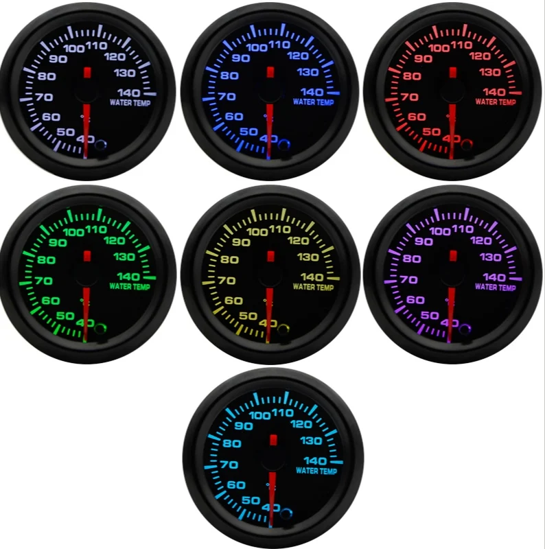 DepoTuning" 52 мм 7 цветов светодиодный двойной дисплей Boost/вода/Температура масла/давление масла/Вольт/соотношение топлива воздуха/EGT/Тахометр Автомобильный манометр+ стручки - Color: Water Temperature