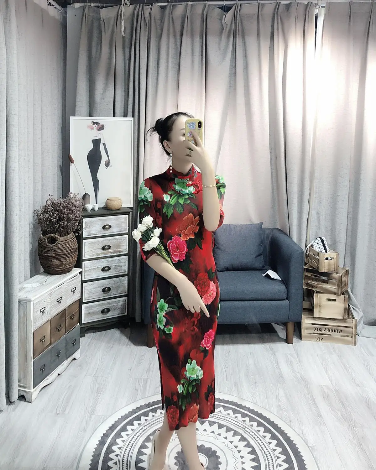 Складные новые cheongsam женские ранние Осенние новые Miyake тонкие платья элегантные ретро платья