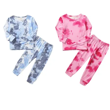 

Kids Baby Boys Girls Tie-dye Printed Clothes Set 2Pcs Homewear Pajama Sets Long Sleeve Tops Tee Pants Outfits For 18Month-6Years