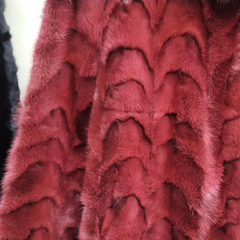Новая коллекция года: настоящая норковая шуба в стиле пэчворк, шуба из натуральной норки для женщин, кожаная куртка длиной 100 см - Цвет: Бургундия