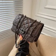 

Green Quilted Bag With Chain Black White Diamond Lattice Leather Shoulder Crossbody Bag For Women New 2022 Square Small Handbag