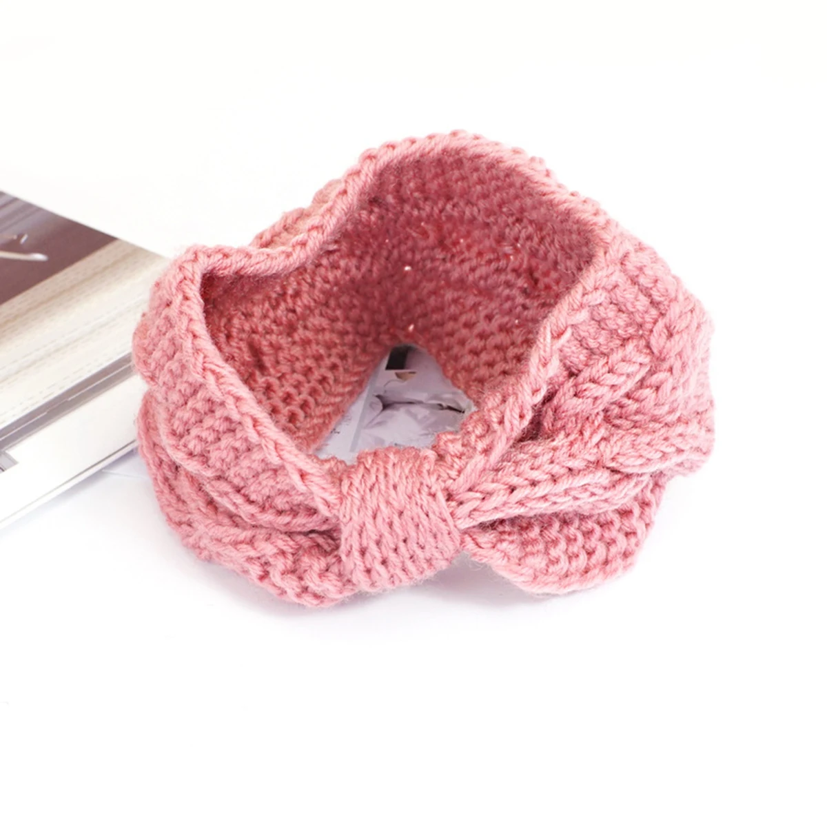 Розовый Fashion Ladies Winter Hat Wool Knit Hat With Hair Accessories Headband Hood beanie Fixed Warm Earmuffs Outdoor Leisure Hats - Цвет: Розовый