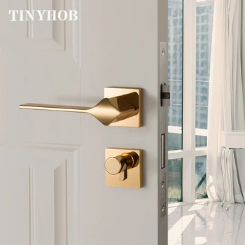 

Golden Zinc Alloy Door Handles for Interior Doors Bedroom Dark Grey Anti-theft Room Safety Door Lock Set Mute Door Hardware