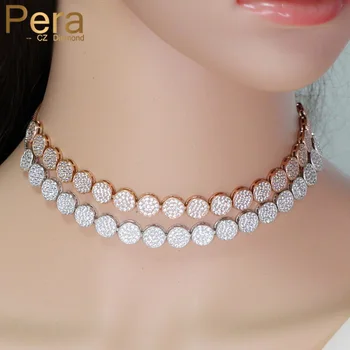 

Pera Adjustable Size Cubic Zirconia 585 Gold Big Round Chain Link Chokers Tennis Necklace for Women Party Jewelry Gift P013